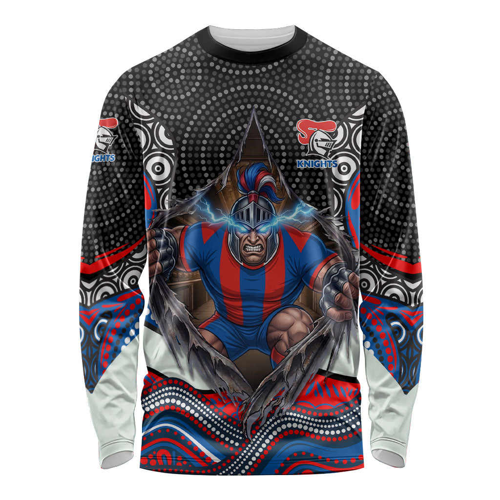 Newcastle Knights Long Sleeve Shirt The Scream of Lightning Eyes - Indigenous Dot Ripping Effect