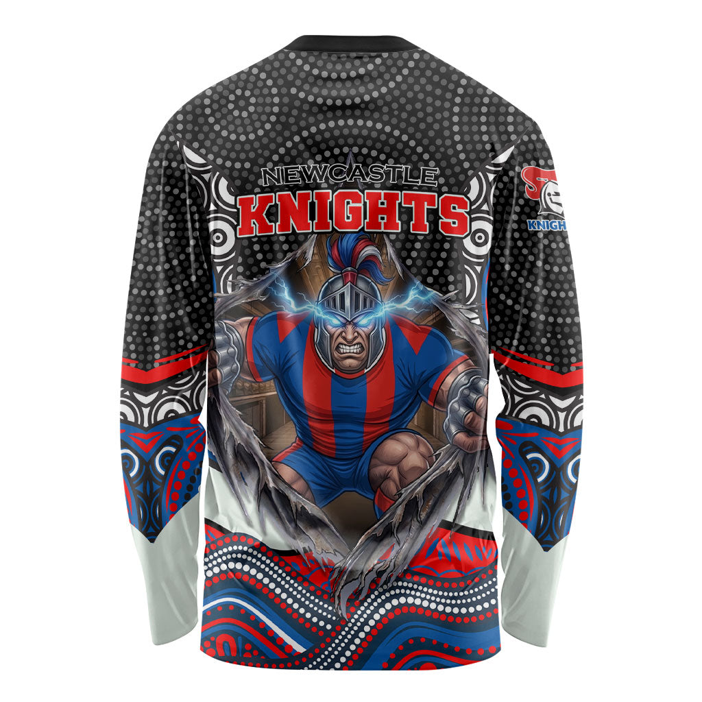 Newcastle Knights Long Sleeve Shirt The Scream of Lightning Eyes - Indigenous Dot Ripping Effect