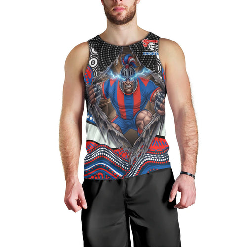 Newcastle Knights Men Tank Top The Scream of Lightning Eyes - Indigenous Dot Ripping Effect