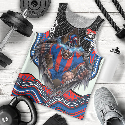 Newcastle Knights Men Tank Top The Scream of Lightning Eyes - Indigenous Dot Ripping Effect