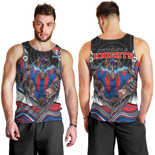 Newcastle Knights Men Tank Top The Scream of Lightning Eyes - Indigenous Dot Ripping Effect