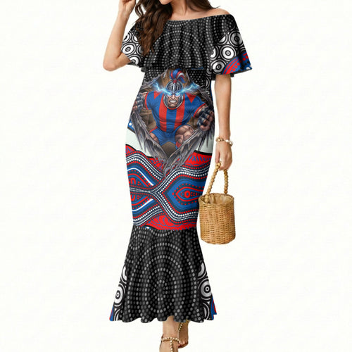 Newcastle Knights Mermaid Dress The Scream of Lightning Eyes - Indigenous Dot Ripping Effect