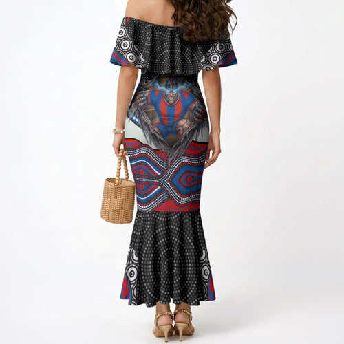 Newcastle Knights Mermaid Dress The Scream of Lightning Eyes - Indigenous Dot Ripping Effect