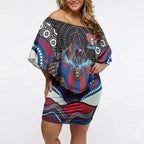 Newcastle Knights Off Shoulder Short Dress The Scream of Lightning Eyes - Indigenous Dot Ripping Effect
