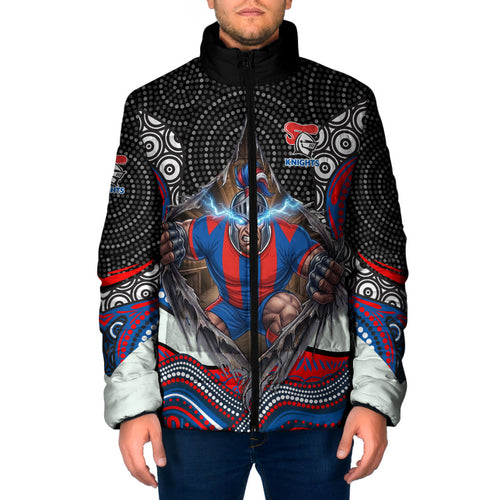 Newcastle Knights Padded Jacket The Scream of Lightning Eyes - Indigenous Dot Ripping Effect