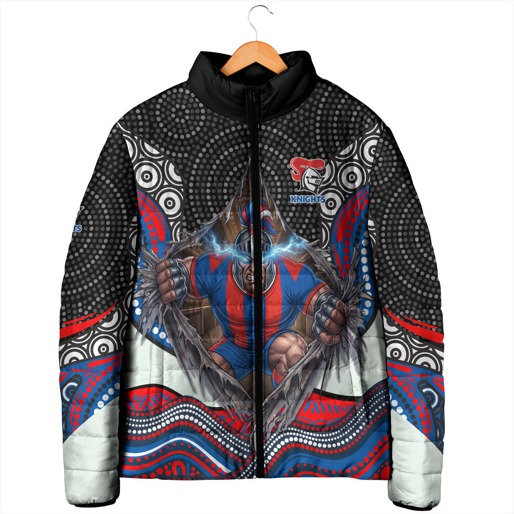 Newcastle Knights Padded Jacket The Scream of Lightning Eyes - Indigenous Dot Ripping Effect