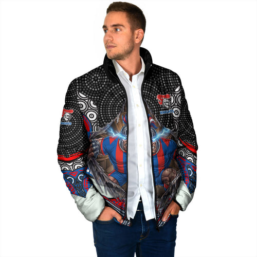 Newcastle Knights Padded Jacket The Scream of Lightning Eyes - Indigenous Dot Ripping Effect