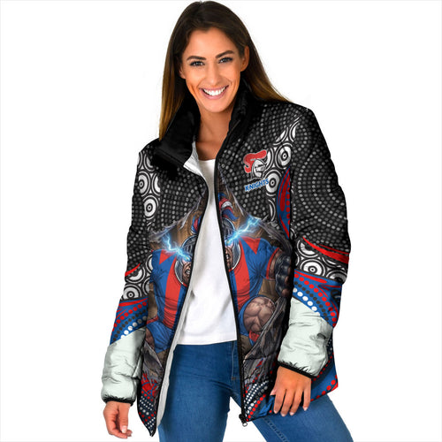 Newcastle Knights Padded Jacket The Scream of Lightning Eyes - Indigenous Dot Ripping Effect