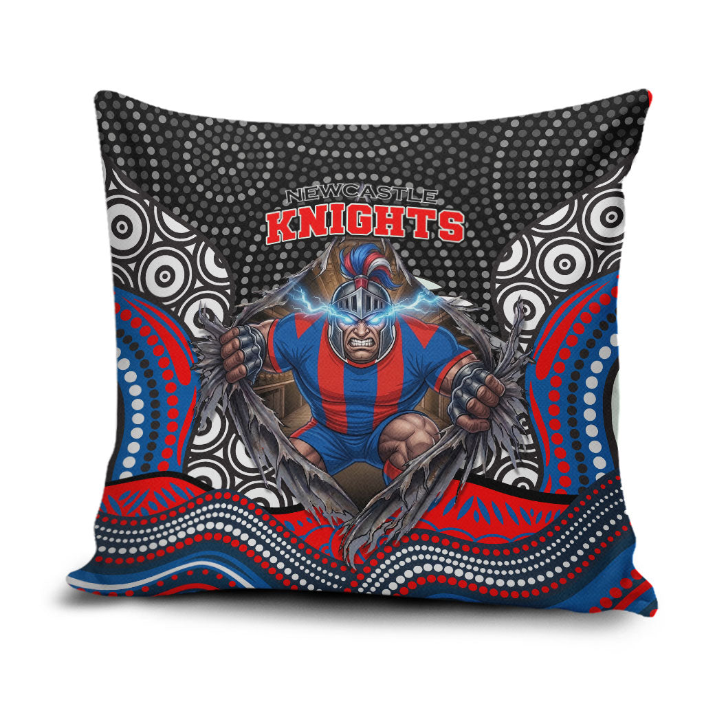 Newcastle Knights Pillow Cover The Scream of Lightning Eyes - Indigenous Dot Ripping Effect