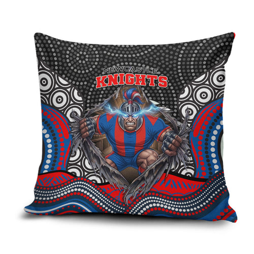 Newcastle Knights Pillow Cover The Scream of Lightning Eyes - Indigenous Dot Ripping Effect