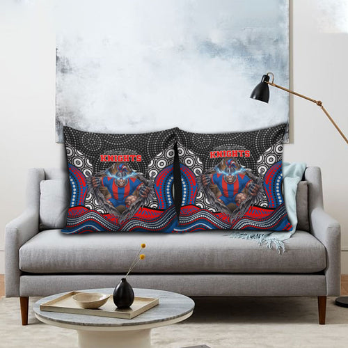 Newcastle Knights Pillow Cover The Scream of Lightning Eyes - Indigenous Dot Ripping Effect