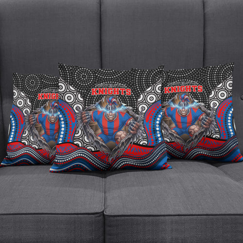 Newcastle Knights Pillow Cover The Scream of Lightning Eyes - Indigenous Dot Ripping Effect