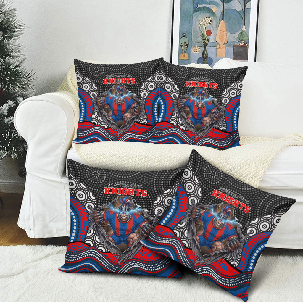 Newcastle Knights Pillow Cover The Scream of Lightning Eyes - Indigenous Dot Ripping Effect