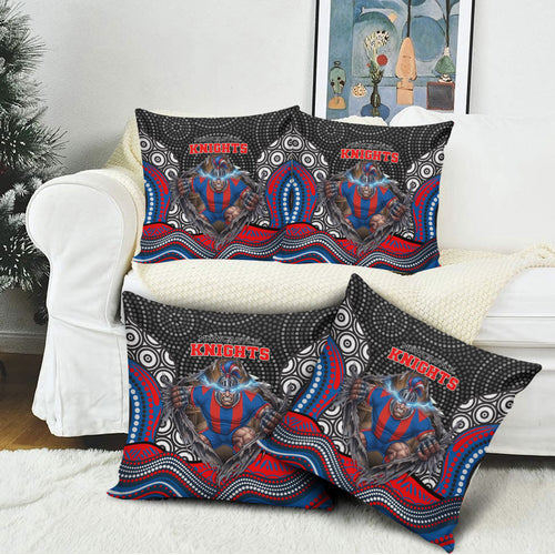 Newcastle Knights Pillow Cover The Scream of Lightning Eyes - Indigenous Dot Ripping Effect