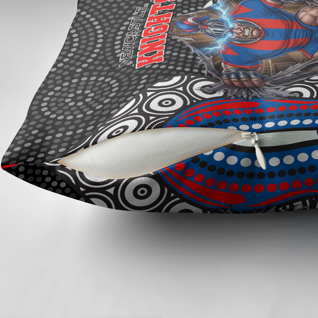 Newcastle Knights Pillow Cover The Scream of Lightning Eyes - Indigenous Dot Ripping Effect