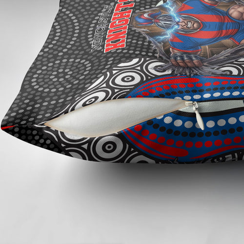 Newcastle Knights Pillow Cover The Scream of Lightning Eyes - Indigenous Dot Ripping Effect