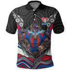 Newcastle Knights Polo Shirt The Scream of Lightning Eyes - Indigenous Dot Ripping Effect