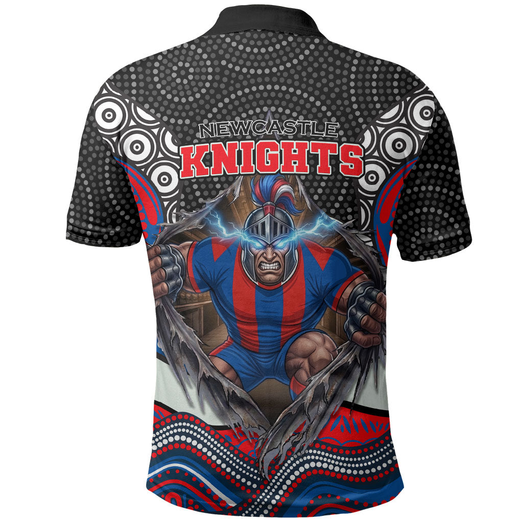 Newcastle Knights Polo Shirt The Scream of Lightning Eyes - Indigenous Dot Ripping Effect