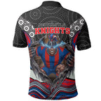 Newcastle Knights Polo Shirt The Scream of Lightning Eyes - Indigenous Dot Ripping Effect