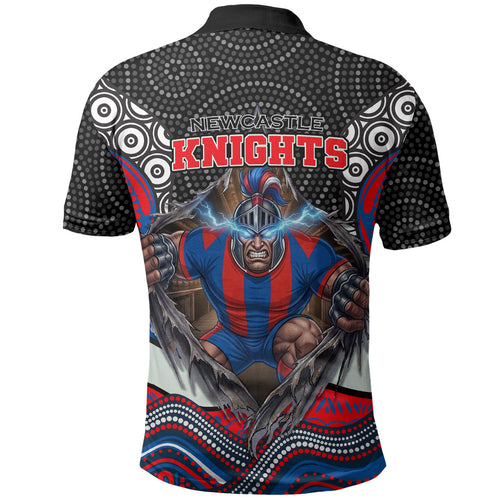 Newcastle Knights Polo Shirt The Scream of Lightning Eyes - Indigenous Dot Ripping Effect