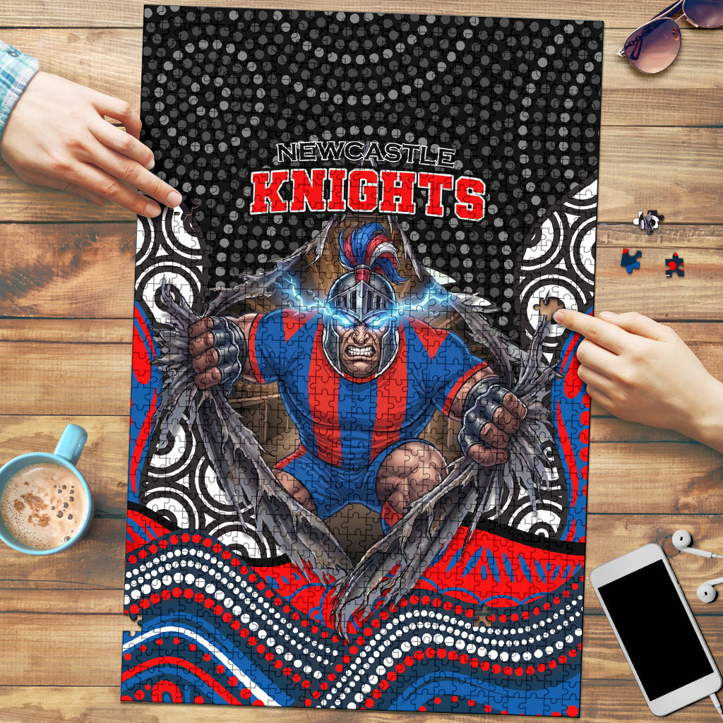 Newcastle Knights Puzzle The Scream of Lightning Eyes - Indigenous Dot Ripping Effect
