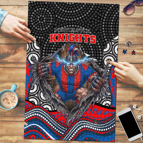 Newcastle Knights Puzzle The Scream of Lightning Eyes - Indigenous Dot Ripping Effect