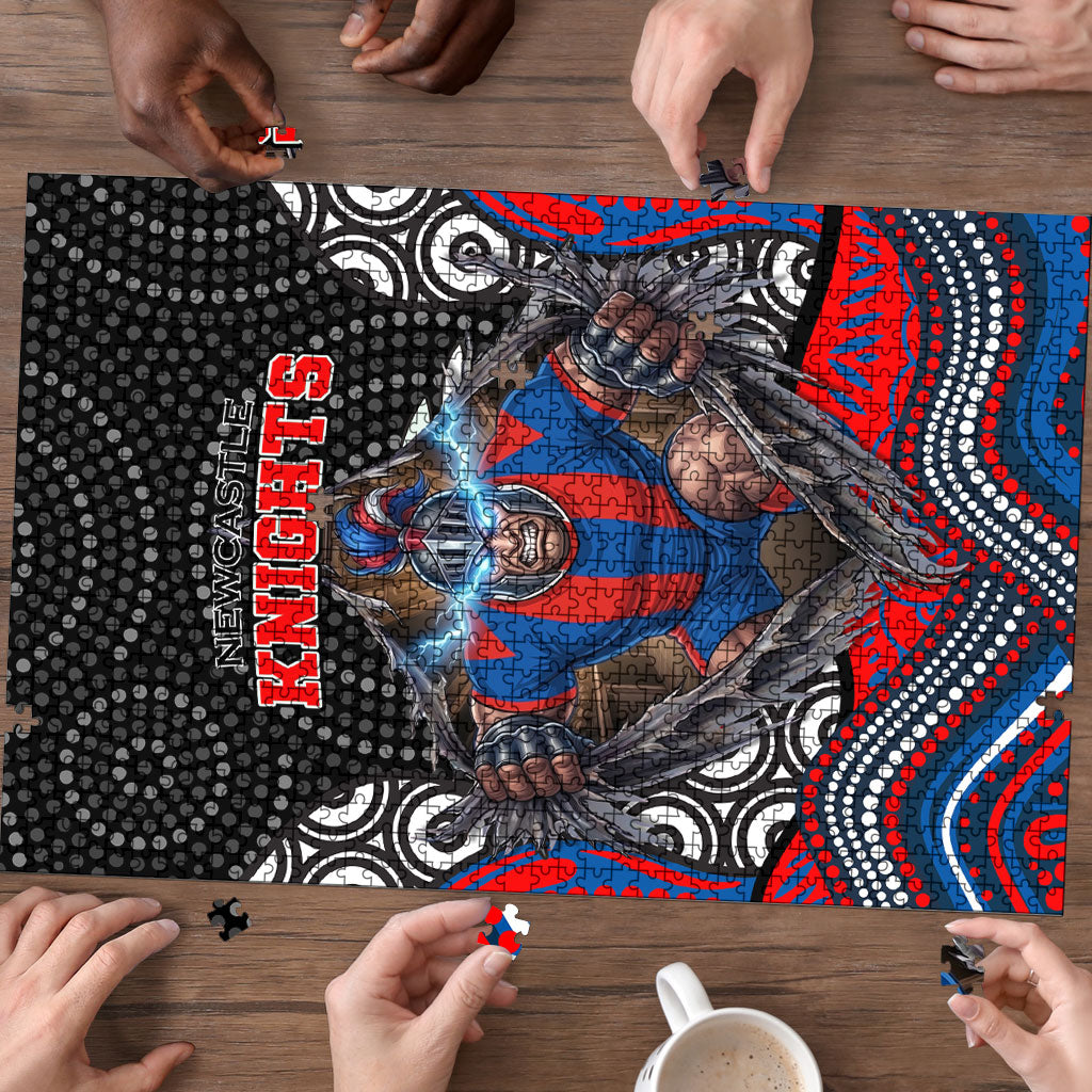 Newcastle Knights Puzzle The Scream of Lightning Eyes - Indigenous Dot Ripping Effect