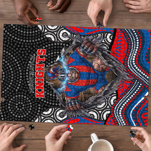 Newcastle Knights Puzzle The Scream of Lightning Eyes - Indigenous Dot Ripping Effect