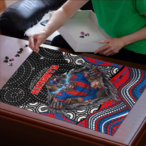 Newcastle Knights Puzzle The Scream of Lightning Eyes - Indigenous Dot Ripping Effect