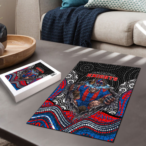 Newcastle Knights Puzzle The Scream of Lightning Eyes - Indigenous Dot Ripping Effect