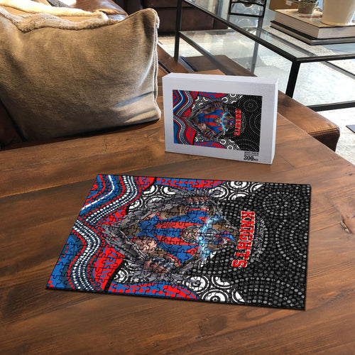 Newcastle Knights Puzzle The Scream of Lightning Eyes - Indigenous Dot Ripping Effect
