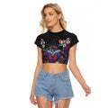 Newcastle Knights Raglan Cropped T Shirt The Scream of Lightning Eyes - Indigenous Dot Ripping Effect