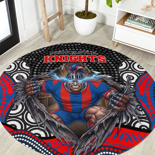 Newcastle Knights Round Carpet The Scream of Lightning Eyes - Indigenous Dot Ripping Effect