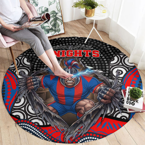 Newcastle Knights Round Carpet The Scream of Lightning Eyes - Indigenous Dot Ripping Effect