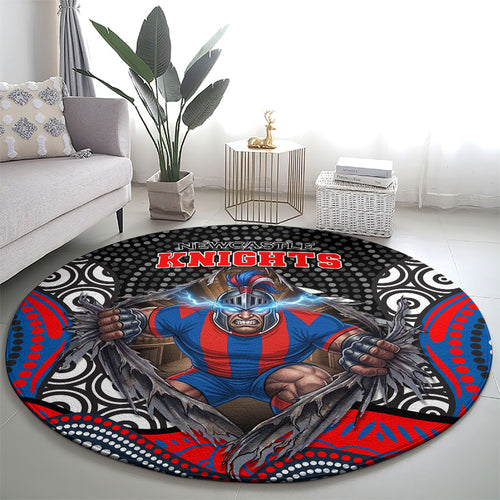 Newcastle Knights Round Carpet The Scream of Lightning Eyes - Indigenous Dot Ripping Effect