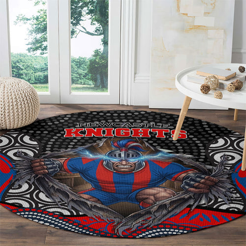 Newcastle Knights Round Carpet The Scream of Lightning Eyes - Indigenous Dot Ripping Effect
