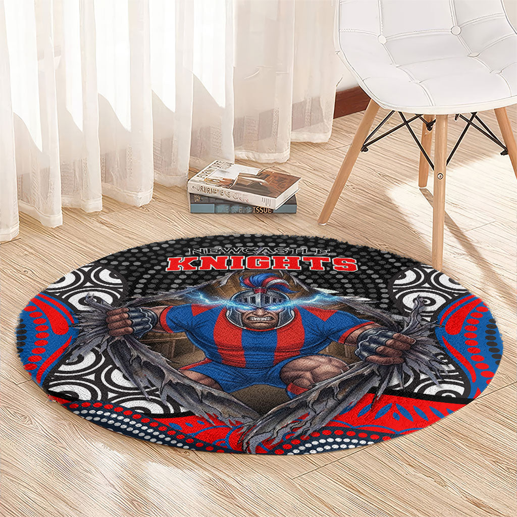 Newcastle Knights Round Carpet The Scream of Lightning Eyes - Indigenous Dot Ripping Effect