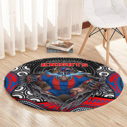 Newcastle Knights Round Carpet The Scream of Lightning Eyes - Indigenous Dot Ripping Effect