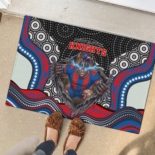 Newcastle Knights Rubber Doormat The Scream of Lightning Eyes - Indigenous Dot Ripping Effect