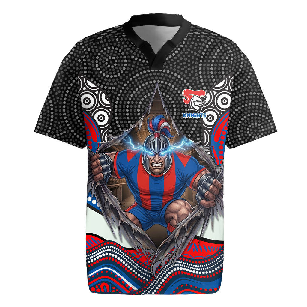 Newcastle Knights Rugby Jersey The Scream of Lightning Eyes - Indigenous Dot Ripping Effect