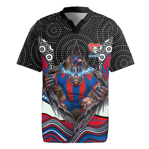 Newcastle Knights Rugby Jersey The Scream of Lightning Eyes - Indigenous Dot Ripping Effect