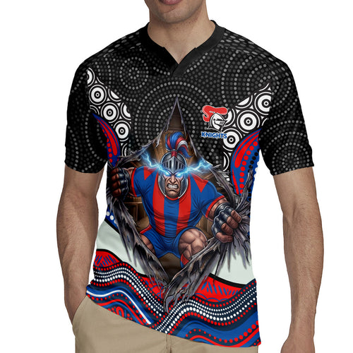 Newcastle Knights Rugby Jersey The Scream of Lightning Eyes - Indigenous Dot Ripping Effect