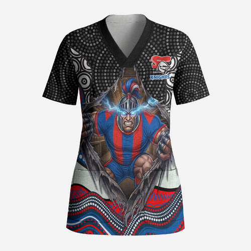 Newcastle Knights Scrub Top The Scream of Lightning Eyes - Indigenous Dot Ripping Effect