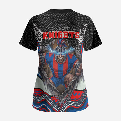 Newcastle Knights Scrub Top The Scream of Lightning Eyes - Indigenous Dot Ripping Effect