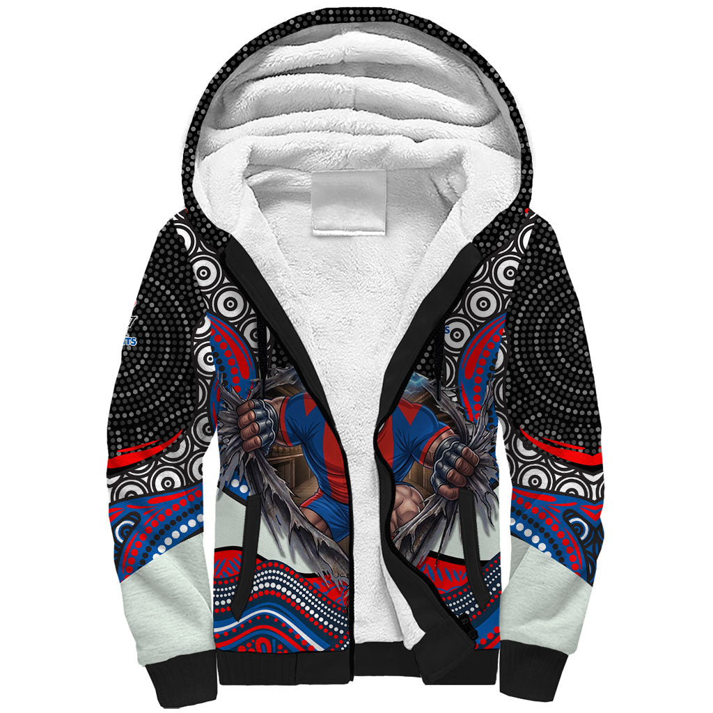 Newcastle Knights Sherpa Hoodie The Scream of Lightning Eyes - Indigenous Dot Ripping Effect