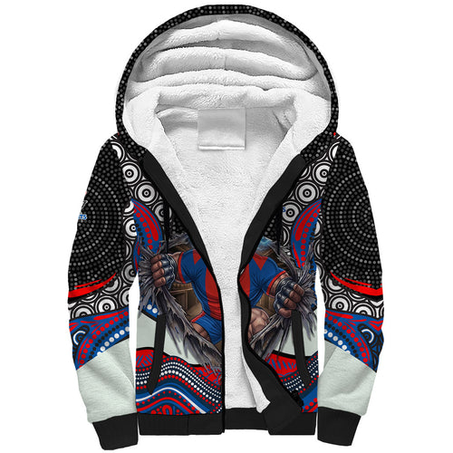 Newcastle Knights Sherpa Hoodie The Scream of Lightning Eyes - Indigenous Dot Ripping Effect