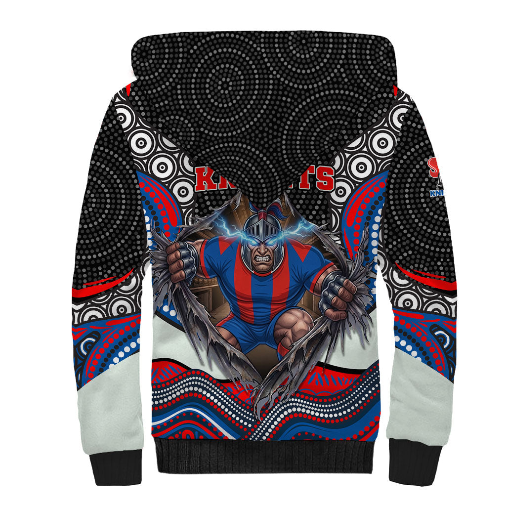 Newcastle Knights Sherpa Hoodie The Scream of Lightning Eyes - Indigenous Dot Ripping Effect