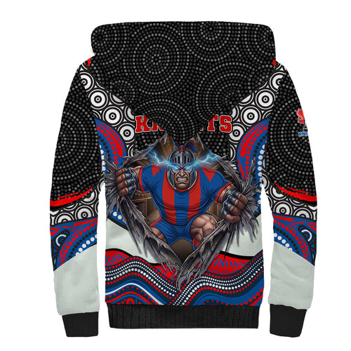 Newcastle Knights Sherpa Hoodie The Scream of Lightning Eyes - Indigenous Dot Ripping Effect