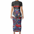 Newcastle Knights Short Sleeve Bodycon Dress The Scream of Lightning Eyes - Indigenous Dot Ripping Effect