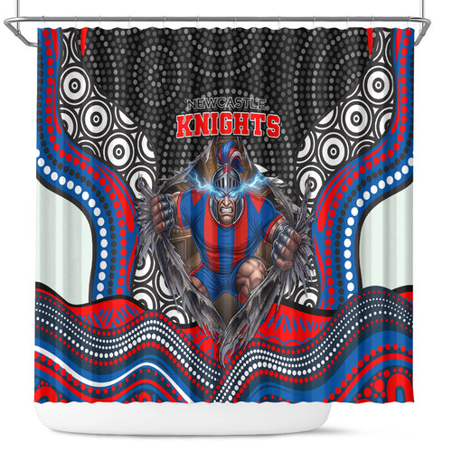 Newcastle Knights Shower Curtain The Scream of Lightning Eyes - Indigenous Dot Ripping Effect